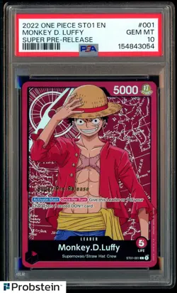 2022 One Piece ST01 EN Super Pre-Release #001 Monkey D Luffy PSA 10 GEM MINT - Image 1