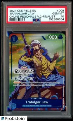 2024 One Piece EN Offline Regionals Finalist #008 Trafalgar Law PSA 10 GEM MINT - Image 1