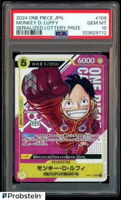 2024 One Piece JPN Serialized Lottery Prize 109 Monkey D. Luffy 0083/1200 PSA 10 - Image 1