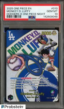 2025 ONE PIECE PROMOS DODGERS X ONE PIECE NIGHT #010 MONKEY D. LUFFY PSA 10 - Image 1