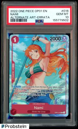 2022 One Piece OP01 EN Nami Alternate Art Errata Beta #016 PSA 10 GEM MINT - Image 1