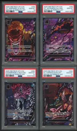 Lot (4) PSA 10 Five Elders Demon God Pack One Piece w/ Ju Peter Saturn Warcury - Image 1