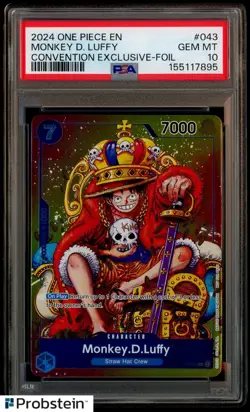 2024 One Piece EN P-043 Monkey D Luffy Convention Exclusive Foil PSA 10 - Image 1