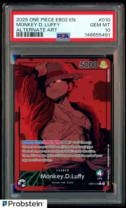 2025 One Piece EB02 EN Monkey D Luffy Alternate Art #010 PSA 10 GEM MINT - Image 1