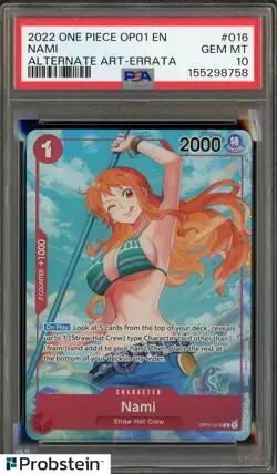 2022 One Piece OP01 EN Nami Alternate Art Errata Beta #016 PSA 10 GEM MINT - Image 1