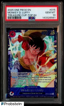 2025 One Piece EN Treasure Cup Top 64 #015 Monkey D. Luffy PSA 10 GEM MINT - Image 1