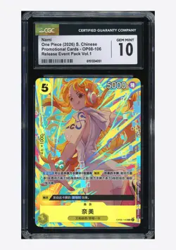One Piece CGC 10 GEM Nami SR Promo 2026 OP08-106 Release Event Pack Vol.1 CHN - Image 1