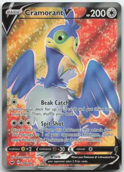 Cramorant V 198/202 SWSH01: Sword & Shield Base Set Pokemon Card NM - Image 1