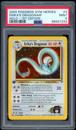 2000 Pokemon 1st Edition Gym Hero 4/132 Erika’s Dragonair Holo PSA MINT 9 - Image 1