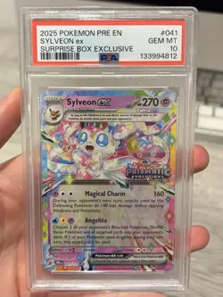 2025 POKEMON PRISMATIC EVOLUTIONS #041 SYLVEON STAMPED SURPRISE BOX PSA 10 - Image 1