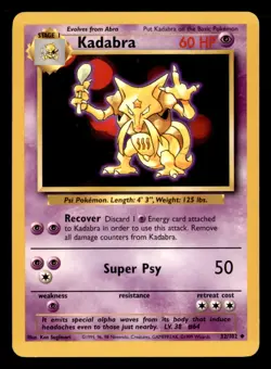 Kadabra 32/102 Uncommon Base Set Unlimited Pokemon Lightly Played - Image 1