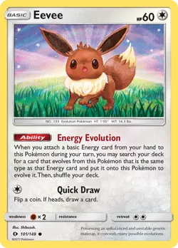Eevee 101/149 Common Sun & Moon Pokemon Card NM - Image 1