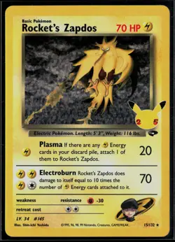 Rocket's Zapdos 15/132 Celebrations: Classic Collection holo Pokemon - Image 1