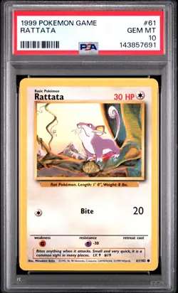 1999 POKEMON GAME #61 RATTATA PSA 10 - Image 1