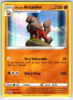 Hisuian Arcanine 084/196 Holo Rare Lost Origin Pokemon Holo Near Mint - Image 1