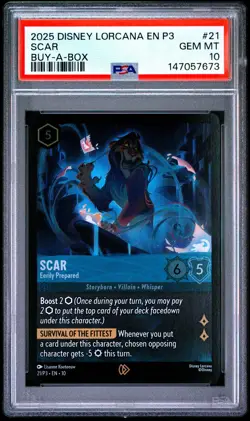 PSA 10 SCAR - EERILY PREPARED 21 BUY-A-BOX DISNEY LORCANA EN P3-PROMO LORCANA - Image 1