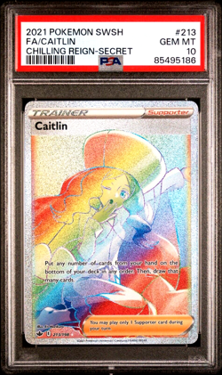 PSA 10 Gem Mint Secret RARE 2021 POKEMON SWSH CHILLING REIGN 213 FULLART CAITLIN - Image 1