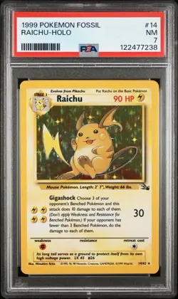 1999 Pokemon Fossil Raichu-Holo #14 PSA 7 NM - Image 1