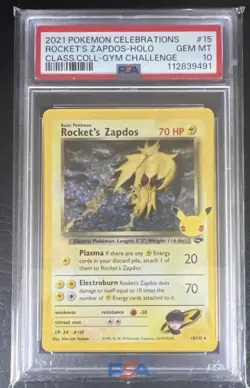 PSA 10 GEM MINT Pokemon Celebrations Rocket's Zapdos 15/132 Classic Collection - Image 1