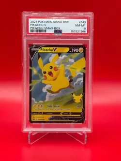 2021 Pokemon Sword and Shield Black Star Promo Pikachu V #143 PSA 8 - Image 1