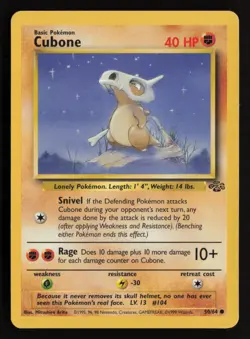 Cubone 50/64 Jungle Unlimited Pokemon Card WOTC Vintage - Image 1