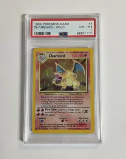 1999 POKEMON BASE SET UNLIMITED #4 CHARIZARD-HOLO PSA 8 - Image 1