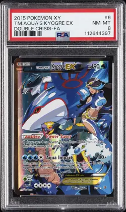 2015 POKEMON XY DOUBLE CRISIS #6 FULL ART/TEAM AQUA'S KYOGRE EX PSA 8 - Image 1