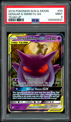 Pokemon Card Sun & Moon Gengar Mimikyu GX Team-Up #53 PSA 9 Mint - Image 1