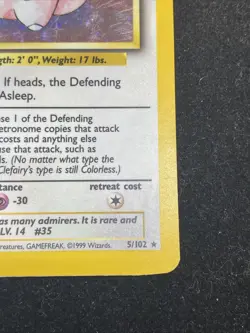 CLEFAIRY 5/102 Base Set Holo Rare Unlimited 1999 WOTC Pokemon Card - Image 2