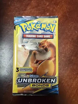 Unbroken Bonds 3 Card Booster Pack Pokemon Charzard & Reshiram Sealed - Image 1