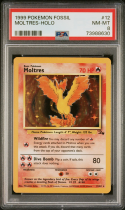 1999 POKEMON FOSSIL #12 MOLTRES - HOLO PSA 8 - Vintage WOTC - Image 1