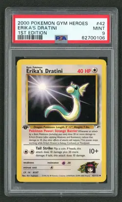 2000 POKEMON GYM HEROES 42 ERIKA'S DRATINI 1ST EDITION PSA MINT 9 - Image 1