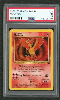 1999 POKEMON FOSSIL 27 MOLTRES PSA EXCELLENT 5 - Image 1