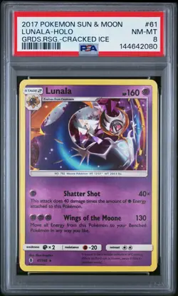 2017 POKEMON SUN & MOON GUARDIANS RISING CRACKED ICE #61 LUNALA-HOLO PSA 8 - Image 1