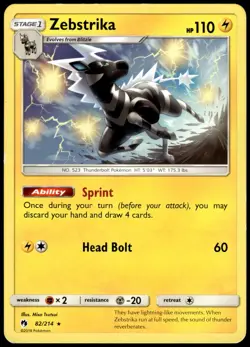 Zebstrika 82/214 Lost Thunder Rare LP Pokemon 2018 - Image 1