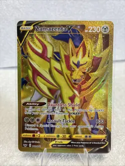 ZAMAZENTA V 212/202 NM GOLD SECRET ILLUSTRATION RARE HOLO S&S POKEMON CARD TCG - Image 1