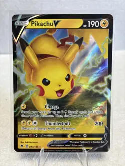 PIKACHU V 043/185 LP FULL ART HOLO RARE VIVID VOLTAGE POKEMON CARD TCG US SELLER - Image 1