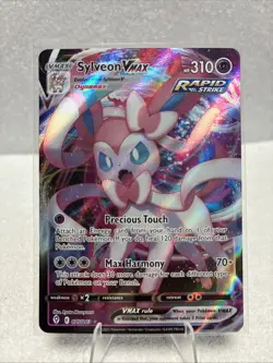 SYLVEON VMAX 075/203 LP FULL ART HOLO RARE EVOLVING SKIES POKEMON CARD TCG - Image 1