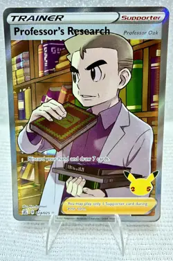PROFESSOR'S RESEARCH OAK 024/025 FULL ART HOLO NM 25TH CELEBRATIONS POKEMON CARD - Image 1