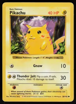 Pikachu (Red Cheeks) 058/102 Base Set (Shadowless) Pokemon TCG Card - Image 1