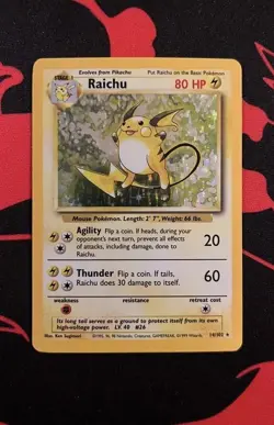 Pokemon TCG Raichu 14/102 Base Set Holo Rare 1999 - NM ⚡ - Image 1
