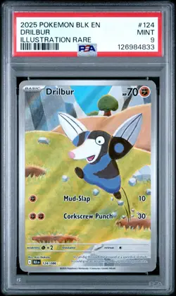 2025 Pokemon BLK EN Drilbur Illustration Rare #124 PSA 9 MINT - Image 1
