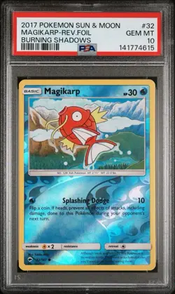 2017 Pokemon Sun & Moon Burning Shadows # 32 Magikarp Reverse Foil PSA 10 Pop 9! - Image 1