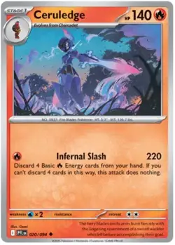Pokemon Ceruledge 20 / 94 SV: Phantasmal Flames - Reverse Holo - Image 1