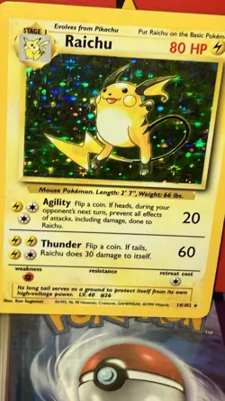 Pokemon TCG Raichu Base Set Holo Unlimited Rare Card 14/102 Wizards 1999 mint - Image 3