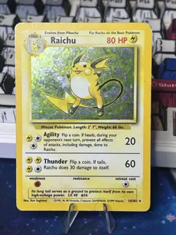 Pokemon Raichu Base Set Holo Rare 14/102 English Trading Card 1999 Vintage MP - Image 1