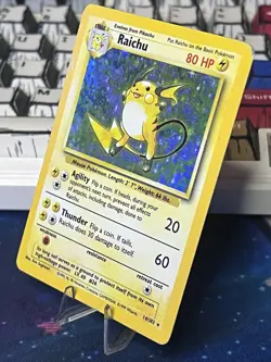 Pokemon Raichu Base Set Holo Rare 14/102 English Trading Card 1999 Vintage MP - Image 3