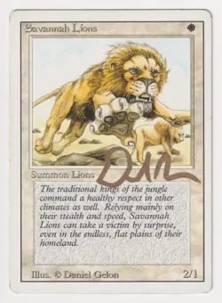 Miscut Gold Signed Savannah Lions MP Revised Artist Daniel Gelon 1994 MTG Magic! - Image 1