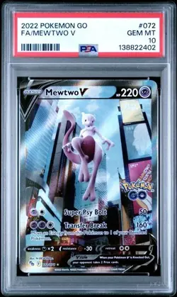2022 POKEMON GO #072 FULL ART/MEWTWO V PSA 10 - Image 1