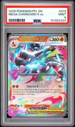 2025 Pokemon Phantasmal Flames Mega Charizard X ex 13 Holo Rare PSA 9 Mint Grade - Image 1